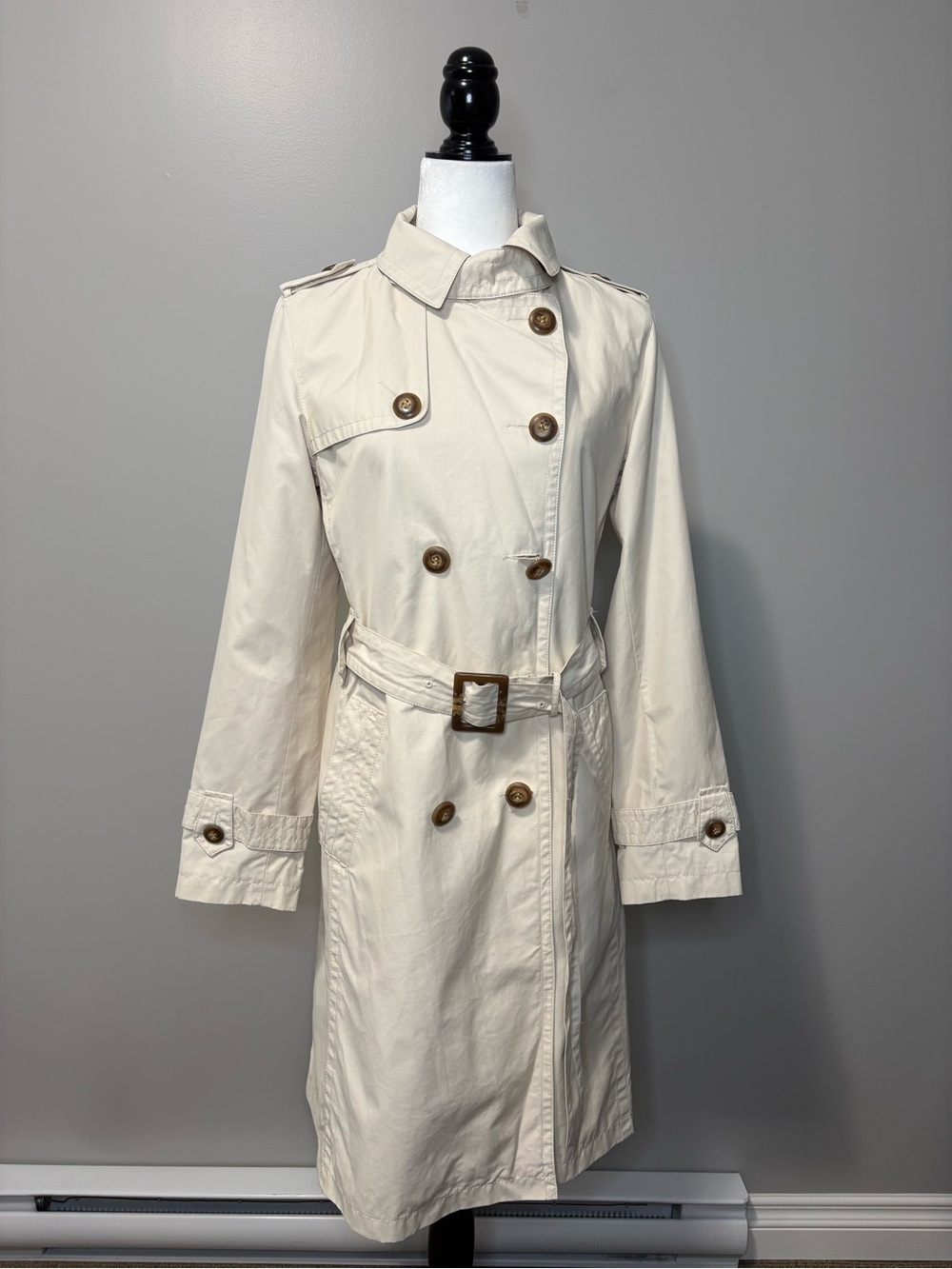 Contemporaine Belted Double-Breasted Trench Coat Cream